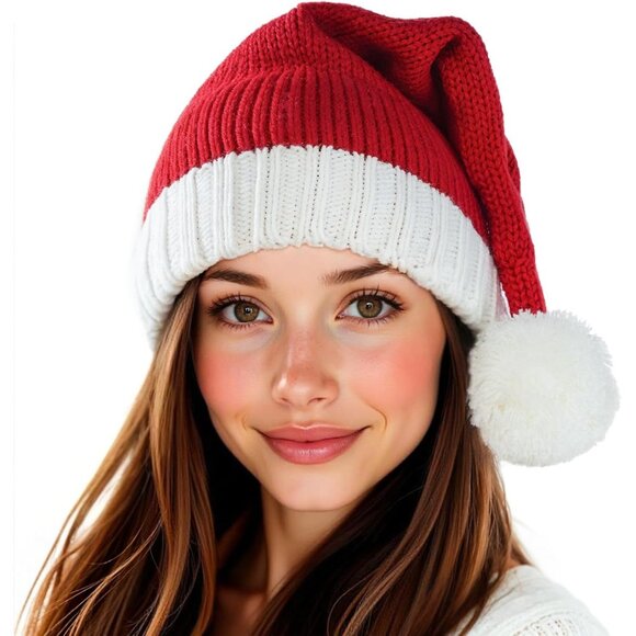 Santa Hat Christmas Hat Xmas Adult Women Men Washable Fade-restant Knitted Soft - Picture 1 of 9